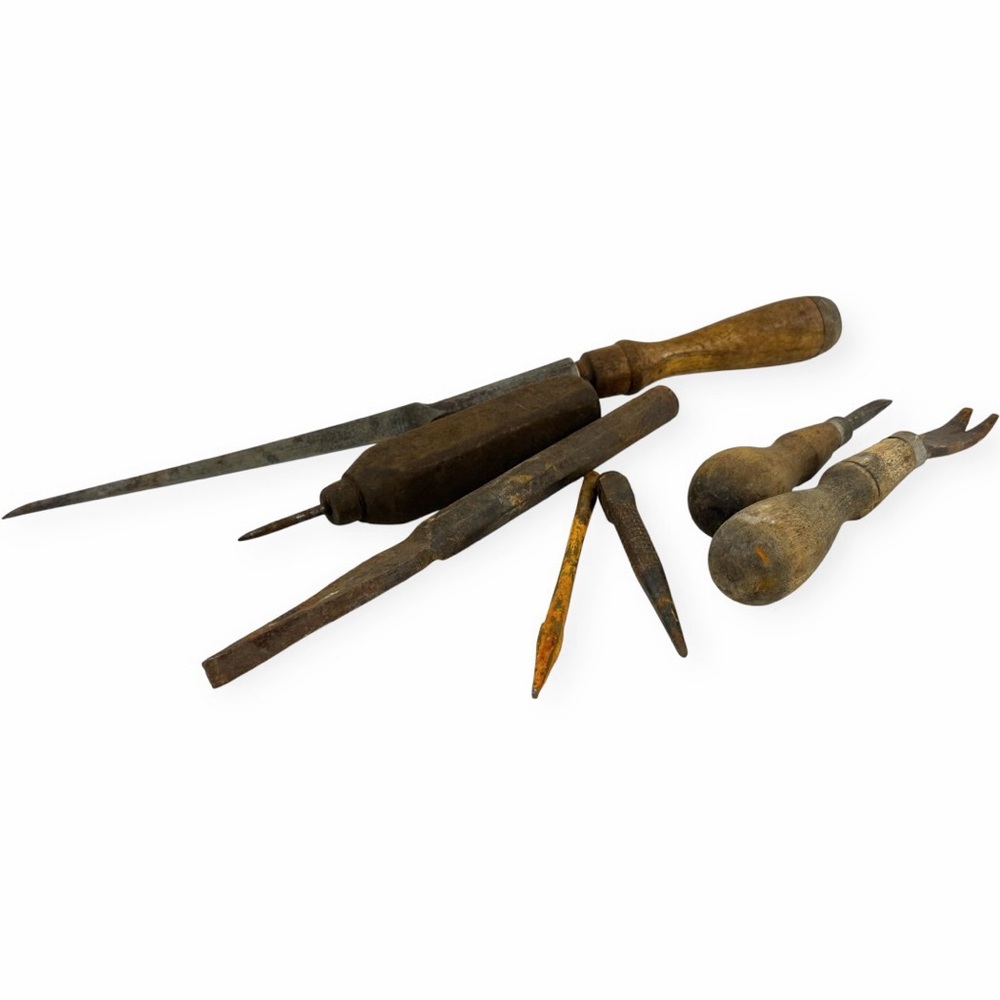 Vintage Woodworking Tool Lot Awls Chisels Gouge Tack Puller 12” - Rustic Decor - Picture 7 of 12
